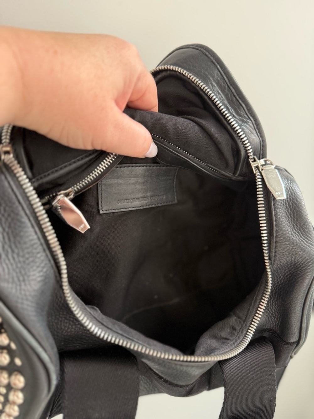 Alexander Wang Black Leather & Web Silver Studded Small Duffel Bag - Picture 8 of 10